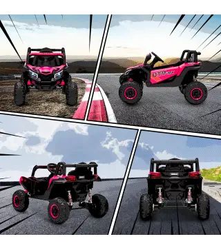 Coche Eléctrico para Niños UTV 12V con 2 Motores Control Remoto 2,4G Velocidad hasta 7 km/h Sistema de Suspensión Rosa