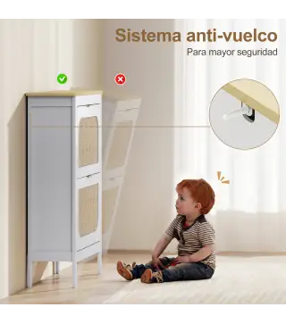 Zapatero Estrecho con 2 Puertas de Ratán Estantes Ajustables para 14 Pares de Zapatos 80x24x95,5 cm Blanco