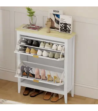 Zapatero Estrecho con 2 Puertas de Ratán Estantes Ajustables para 14 Pares de Zapatos 80x24x95,5 cm Blanco