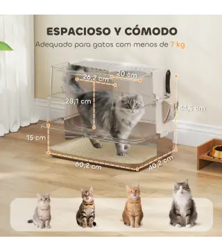 Arenero para Gatos de Acero Inoxidable XL con Tapa Abatible Laterales Altos Pala Fácil de Limpiar Antifugas Gris Claro