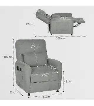 Sillón Relax Reclinable Eléctrico con Calor Lumbar Masaje Vibración Motor Silencioso Función de Memoria Gris Oscuro