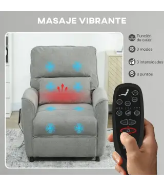 Sillón Relax Reclinable Eléctrico con Calor Lumbar Masaje Vibración Motor Silencioso Función de Memoria Gris Oscuro