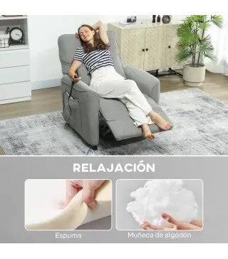 Sillón Relax Reclinable Eléctrico con Calor Lumbar Masaje Vibración Motor Silencioso Función de Memoria Gris Oscuro