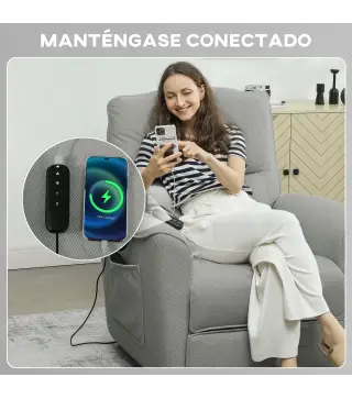 Sillón Relax Reclinable Eléctrico con Calor Lumbar Masaje Vibración Motor Silencioso Función de Memoria Gris Oscuro