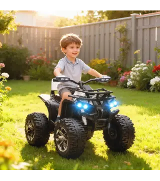 Quad Eléctrico para Niños 12V Quad para Niños de 3–5 Años con 2 Motores Velocidad 3–8 km/h Música Faros LED USB Blanco