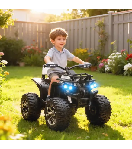 Quad Eléctrico para Niños 12V Quad para Niños de 3–5 Años con 2 Motores Velocidad 3–8 km/h Música Faros LED USB Blanco