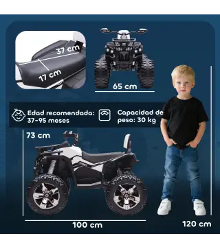 Quad Eléctrico para Niños 12V Quad para Niños de 3–5 Años con 2 Motores Velocidad 3–8 km/h Música Faros LED USB Blanco