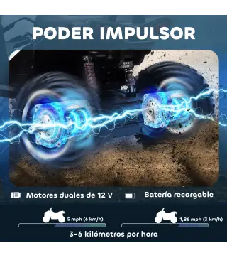 Quad Eléctrico para Niños 12V Quad para Niños de 3–5 Años con 2 Motores Velocidad 3–8 km/h Música Faros LED USB Blanco