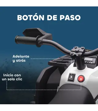 Quad Eléctrico para Niños 12V Quad para Niños de 3–5 Años con 2 Motores Velocidad 3–8 km/h Música Faros LED USB Blanco