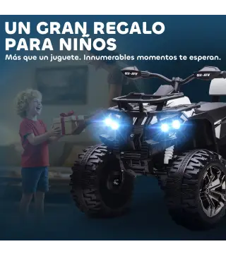 Quad Eléctrico para Niños 12V Quad para Niños de 3–5 Años con 2 Motores Velocidad 3–8 km/h Música Faros LED USB Blanco