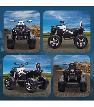Quad Eléctrico para Niños 12V Quad para Niños de 3–5 Años con 2 Motores Velocidad 3–8 km/h Música Faros LED USB Blanco