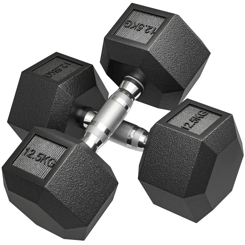 Set de 2 Mancuernas Hexagonales de 2 x 12,5 kg de Hierro Fundido Recubiertas en Goma para Entrenamiento en Casa Gimnasio