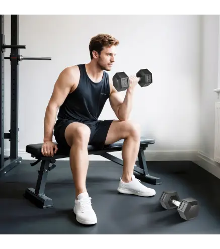 Set de 2 Mancuernas Hexagonales de 2 x 12,5 kg de Hierro Fundido Recubiertas en Goma para Entrenamiento en Casa Gimnasio