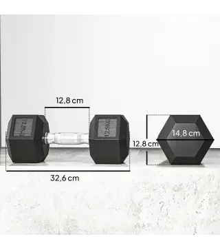 Set de 2 Mancuernas Hexagonales de 2 x 12,5 kg de Hierro Fundido Recubiertas en Goma para Entrenamiento en Casa Gimnasio