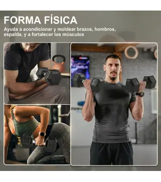 Set de 2 Mancuernas Hexagonales de 2 x 12,5 kg de Hierro Fundido Recubiertas en Goma para Entrenamiento en Casa Gimnasio