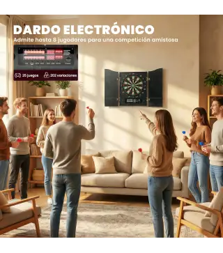 Diana Electrónica con 6 Dardos de Punta Blanda y 24 Puntas de Repuesto 2 Pantallas LED 25 Juegos y 202 Variaciones