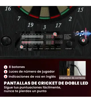 Diana Electrónica con 6 Dardos de Punta Blanda y 24 Puntas de Repuesto 2 Pantallas LED 25 Juegos y 202 Variaciones