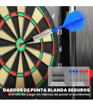 Diana Electrónica con 6 Dardos de Punta Blanda y 24 Puntas de Repuesto 2 Pantallas LED 25 Juegos y 202 Variaciones