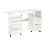 Mesa de Costura Plegable con 6 Ruedas 18 Clavijas 2 Cajones y 3 Compartimentos Blanco