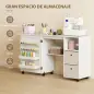 Mesa de Costura Plegable con 6 Ruedas 18 Clavijas 2 Cajones y 3 Compartimentos Blanco