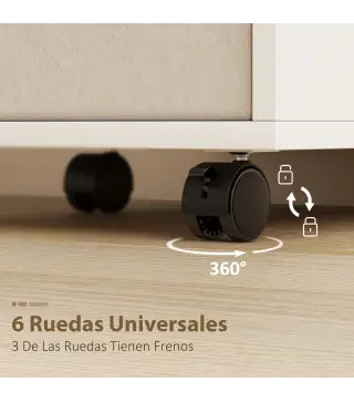 Mesa de Costura Plegable con 6 Ruedas 18 Clavijas 2 Cajones y 3 Compartimentos Blanco