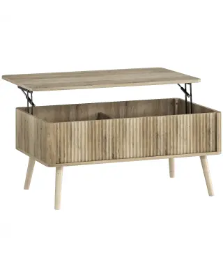 Mesa de Centro Elevable con Compartimentos Ocultos de Almacenaje y Patas de Pino para Salón Comedor 91x56x43 cm Roble