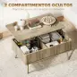 Mesa de Centro Elevable con Compartimentos Ocultos de Almacenaje y Patas de Pino para Salón Comedor 91x56x43 cm Roble