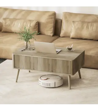 Mesa de Centro Elevable con Compartimentos Ocultos de Almacenaje y Patas de Pino para Salón Comedor 91x56x43 cm Roble