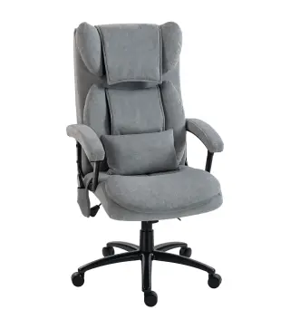 Silla de Oficina con Masaje de Amasamiento de 4 Puntos Respaldo Alto Altura Ajustable Asiento Amplio Cojín Lumbar Gris