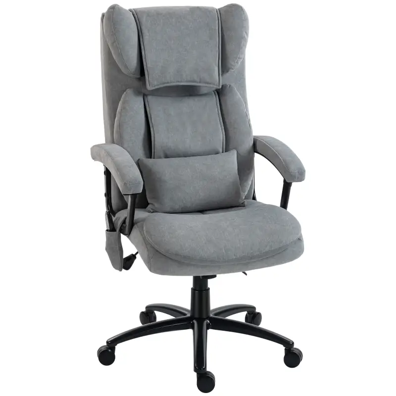 Silla de Oficina con Masaje de Amasamiento de 4 Puntos Respaldo Alto Altura Ajustable Asiento Amplio Cojín Lumbar Gris