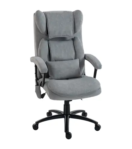 Silla de Oficina con Masaje de Amasamiento de 4 Puntos Respaldo Alto Altura Ajustable Asiento Amplio Cojín Lumbar Gris
