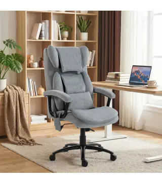 Silla de Oficina con Masaje de Amasamiento de 4 Puntos Respaldo Alto Altura Ajustable Asiento Amplio Cojín Lumbar Gris