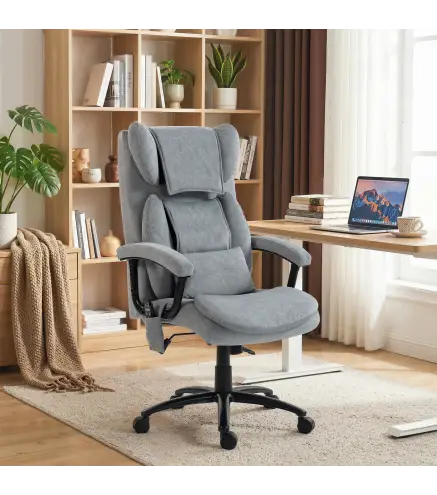 Silla de Oficina con Masaje de Amasamiento de 4 Puntos Respaldo Alto Altura Ajustable Asiento Amplio Cojín Lumbar Gris