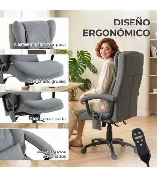 Silla de Oficina con Masaje de Amasamiento de 4 Puntos Respaldo Alto Altura Ajustable Asiento Amplio Cojín Lumbar Gris