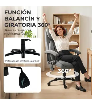 Silla de Oficina con Masaje de Amasamiento de 4 Puntos Respaldo Alto Altura Ajustable Asiento Amplio Cojín Lumbar Gris