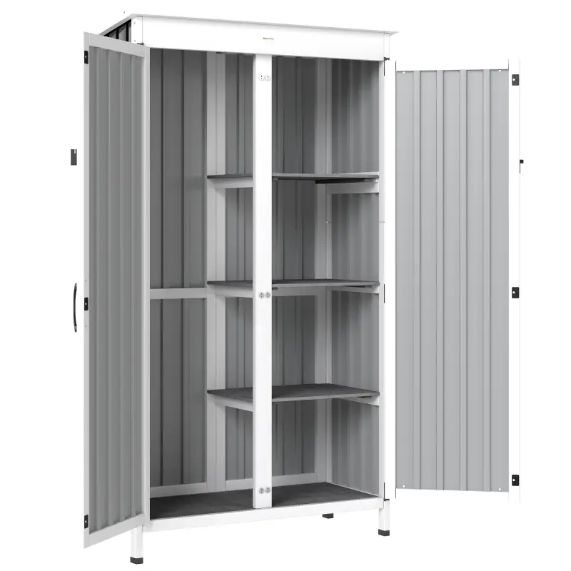 Caseta de Jardín de Madera y Acero 94x43x166 cm Armario para Herramientas con 2 Estantes Ajuatables y 2 Puertas Negro