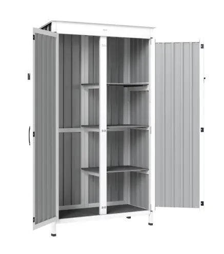 Caseta de Jardín de Madera y Acero 94x43x166 cm Armario para Herramientas con 2 Estantes Ajuatables y 2 Puertas Negro