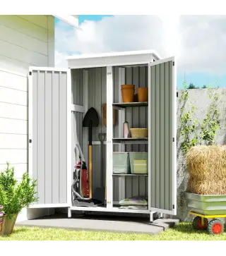 Caseta de Jardín de Madera y Acero 94x43x166 cm Armario para Herramientas con 2 Estantes Ajuatables y 2 Puertas Negro