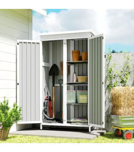 Caseta de Jardín de Madera y Acero 94x43x166 cm Armario para Herramientas con 2 Estantes Ajuatables y 2 Puertas Negro