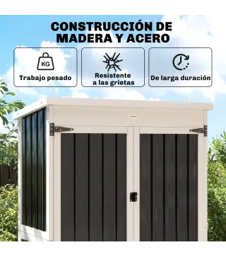 Caseta de Jardín de Madera y Acero 94x43x166 cm Armario para Herramientas con 2 Estantes Ajuatables y 2 Puertas Negro