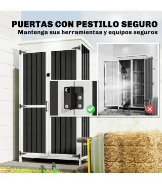 Caseta de Jardín de Madera y Acero 94x43x166 cm Armario para Herramientas con 2 Estantes Ajuatables y 2 Puertas Negro