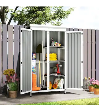 Caseta de Jardín de Madera y Acero 94x43x166 cm Armario para Herramientas con 2 Estantes Ajuatables y 2 Puertas Negro