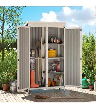 Caseta de Jardín de Madera y Acero 94x43x166 cm Armario para Herramientas con 2 Estantes Ajuatables y 2 Puertas Negro