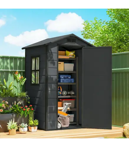 Cobertizo de Jardín Exterior 1,09 m² 128x104x196 cm con Suelo Puerta con Cerradura Ventana y Ventilación Gris Oscuro