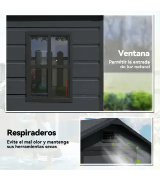 Cobertizo de Jardín Exterior 1,09 m² 128x104x196 cm con Suelo Puerta con Cerradura Ventana y Ventilación Gris Oscuro