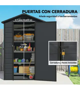 Cobertizo de Jardín Exterior 1,09 m² 128x104x196 cm con Suelo Puerta con Cerradura Ventana y Ventilación Gris Oscuro