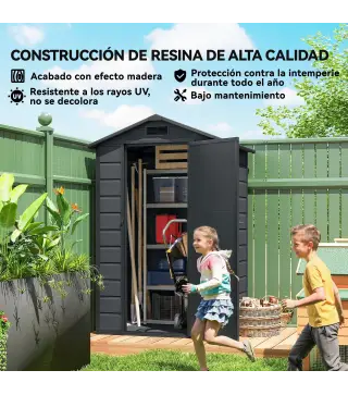 Cobertizo de Jardín Exterior 1,09 m² 128x104x196 cm con Suelo Puerta con Cerradura Ventana y Ventilación Gris Oscuro
