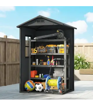 Cobertizo de Jardín Exterior 1,09 m² 128x104x196 cm con Suelo Puerta con Cerradura Ventana y Ventilación Gris Oscuro