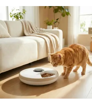 Comedero Automático para Gatos y Perros con Paquete de Hielo Temporizador Programable 6 Cuencos Pantalla LED