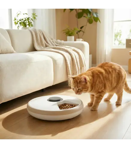 Dispensador de Comida para Mascotas Dispensador Automático 6 raciones 31,5 x 31,5 x 8,3 cm blanco